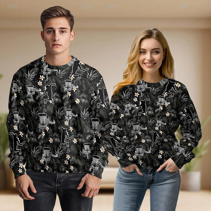 Disc Golf Tropical Flowers Sweatshirt, 3D All Over Print Floral Disc Golf Crewneck Pullover for Men Women, Disc Golf Lover Gift - Netecom