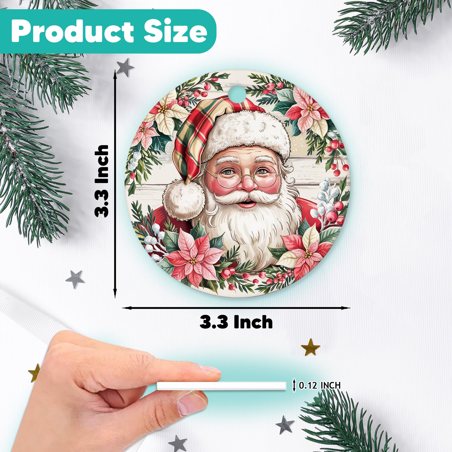 Netecom Funny Christmas Ornament, Smiling Santa Claus Christmas Ceramic Ornament for Xmas Tree Hanging Decorations Gift, Gifts for Friends & Family, Holiday Party Present