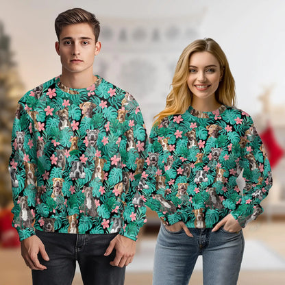 Pitbull Hibiscus Tropical Sweatshirt, 3D All Over Print Floral Dog Crewneck Pullover for Men Women, Pitbull Lover Gift - Netecom