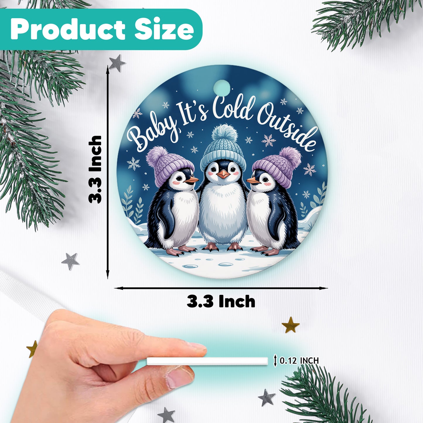Netecom Funny Penguin Ornaments, Cute Baby It's Cold Outside Ceramic Ornament for Christmas Tree Hanging Decorations Gift, Penguin Lover Gifts, Home Decor, Holiday Party Present