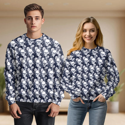 Skull Floral Pattern Sweatshirt, 3D All Over Print Gothic Flower Crewneck Pullover for Men Women, Skull Lover Gift - Netecom