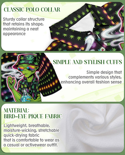 Funny Alien Neon 3D Polo Shirt for Men – Psychedelic Space Style | Netecom