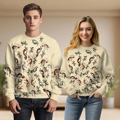 Vintage Kokopelli Sweatshirt, 3D All Over Print Peace Boho Southwest Crewneck Pullover for Men Women, Kokopelli Lover Gift - Netecom