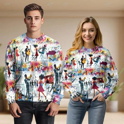 Vintage Jazz Band Art Sweatshirt, 3D All Over Print Retro Music Crewneck Pullover for Men Women, Jazz Lover Gift - Netecom