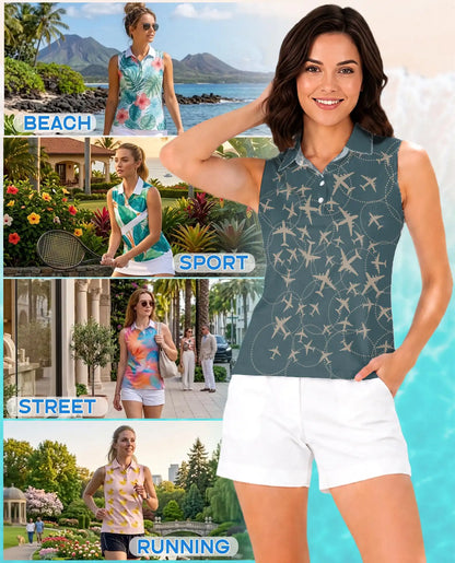 Airplane Sleeveless Polo Shirt for Women – Travel Lover Style | Netecom