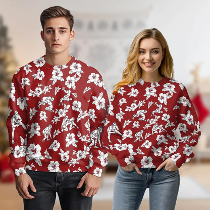 Wrestling Sweatshirt, 3D All Over Print Red Floral Wrestling Crewneck Pullover for Men Women, Wrestler Gift - Netecom