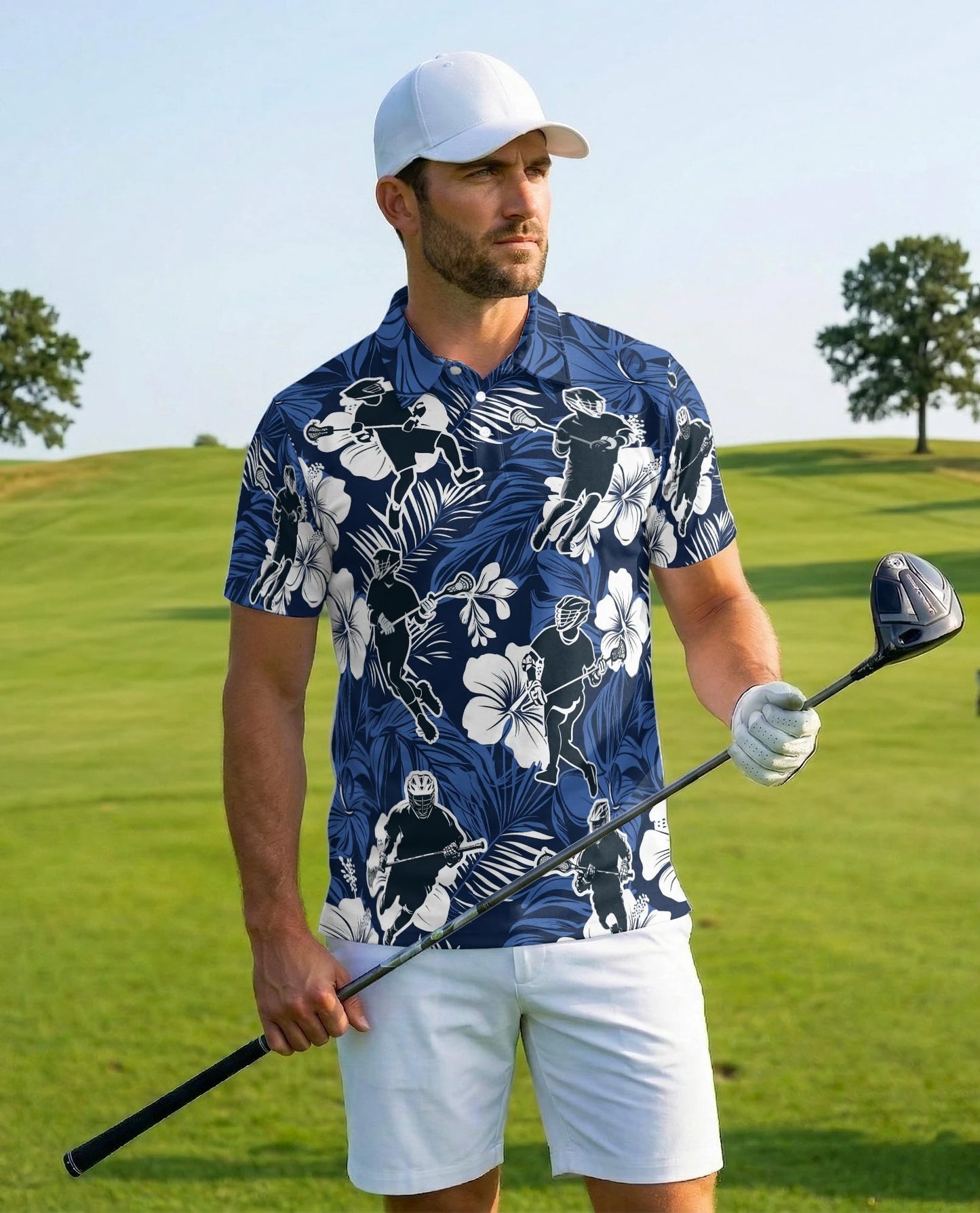 Blue Black Lacrosse Tropical Polo Shirt for Men – Sporty Island Style | Netecom