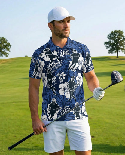 Blue Black Lacrosse Tropical Polo Shirt for Men – Sporty Island Style | Netecom