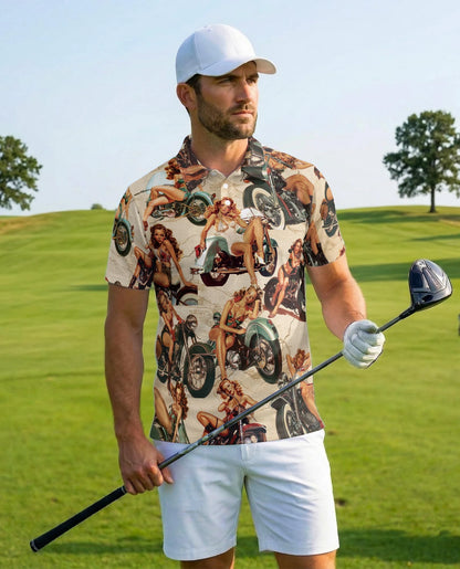 Girls on Motorcycles Polo Shirt for Men – Vintage Biker Style | Netecom
