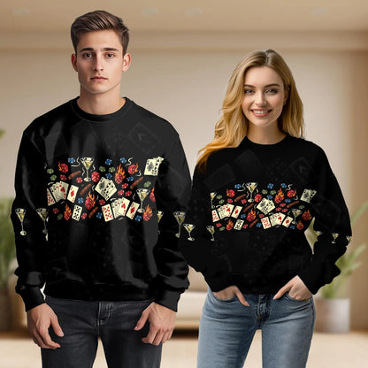 Casino Poker Cards Flaming Sweatshirt, 3D All Over Print Gambling Crewneck Pullover for Men Women, Poker Player Gift - Netecom