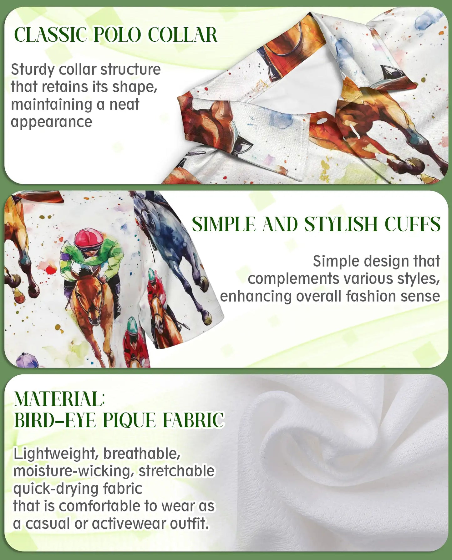 Watercolor Horse Racing 3D Polo Shirt for Men – Jockey Derby Sports Style | Netecom