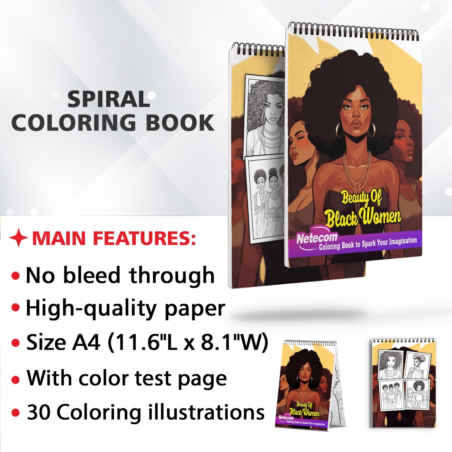 Beauty of Black Women Spiral Bound Coloring Book, Celebrate the Beauty of Black Women with 30 Captivating Coloring Pages