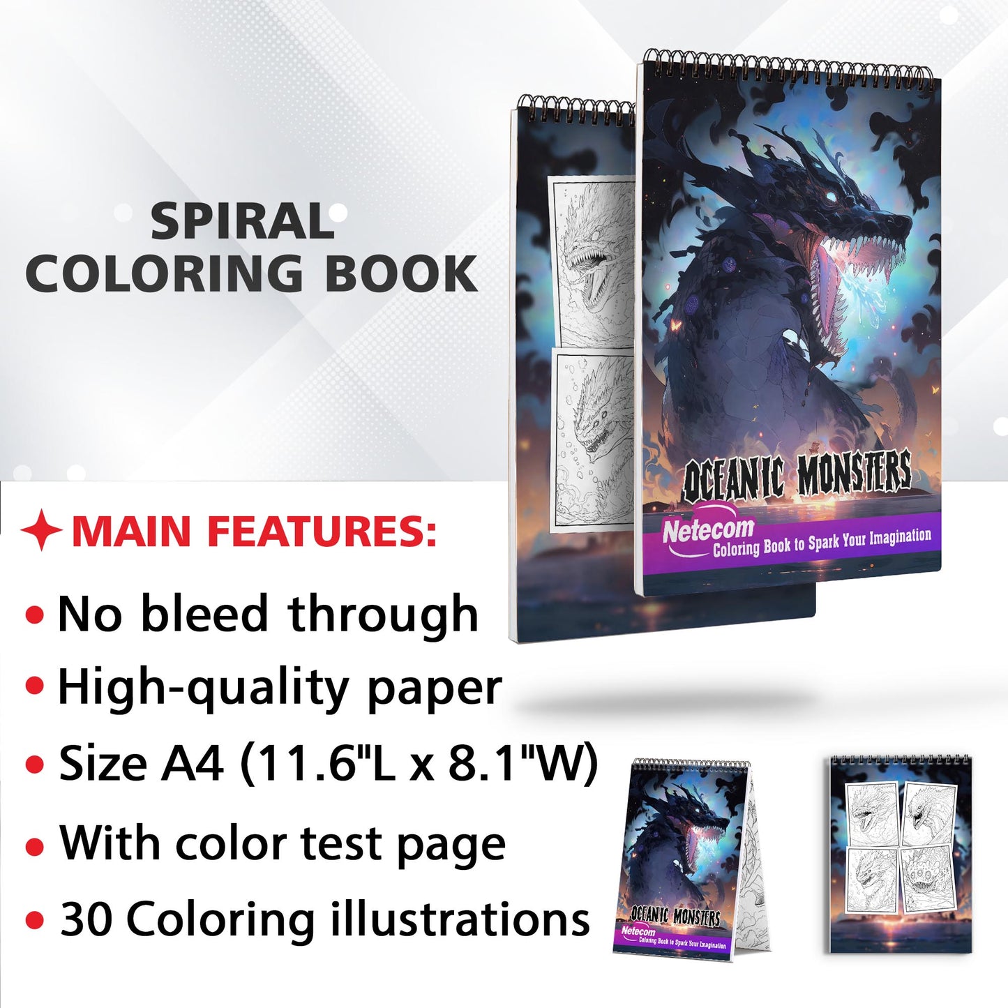 Oceanic Monsters Spiral Bound Coloring Book, Indulge in 30 Dazzling Coloring Pages, Fostering Focus and Creativity as You Confront the Terrifying Creatures of the Deep