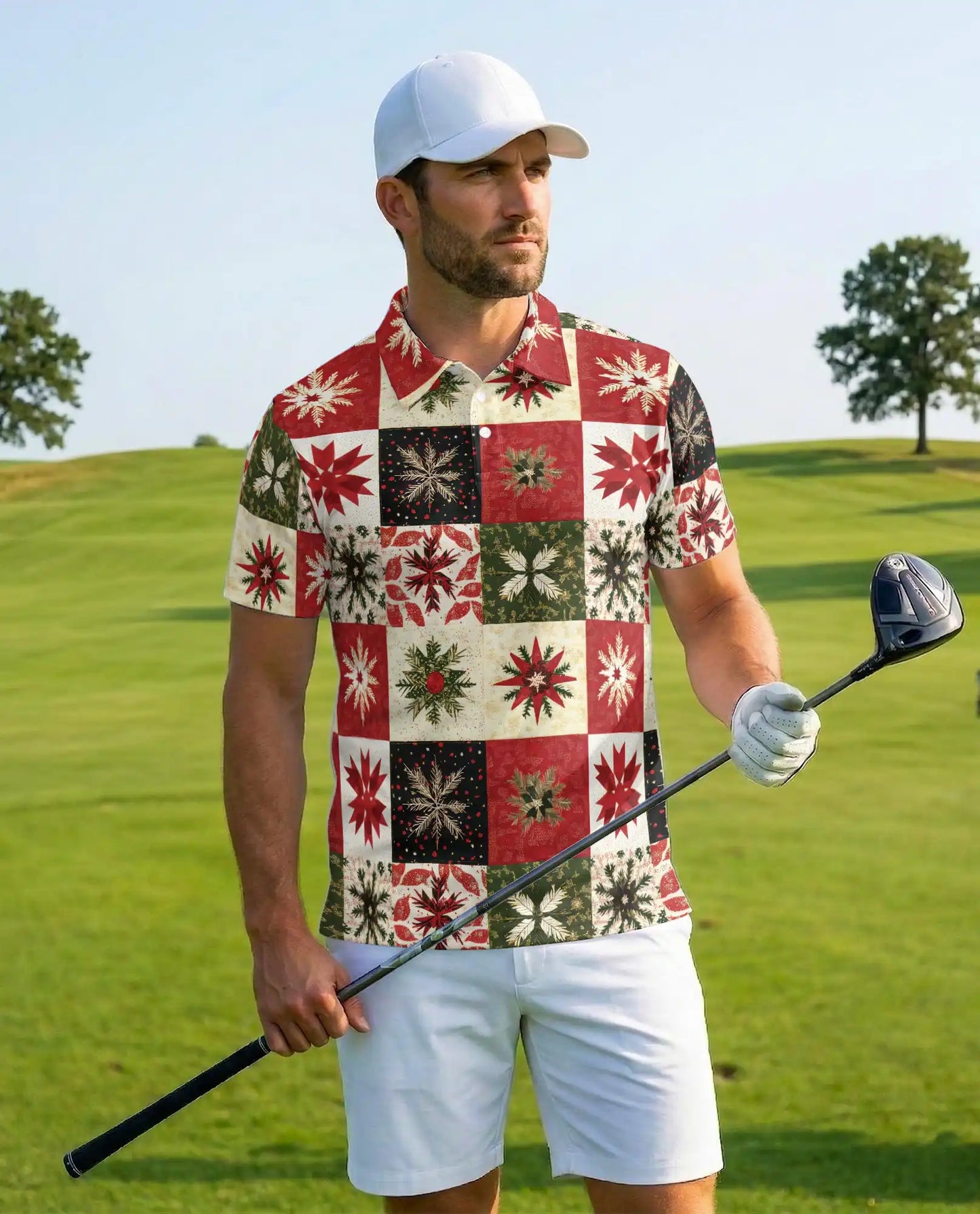 Christmas Quilt Polo Shirt – Festive Snowflake Print | Netecom