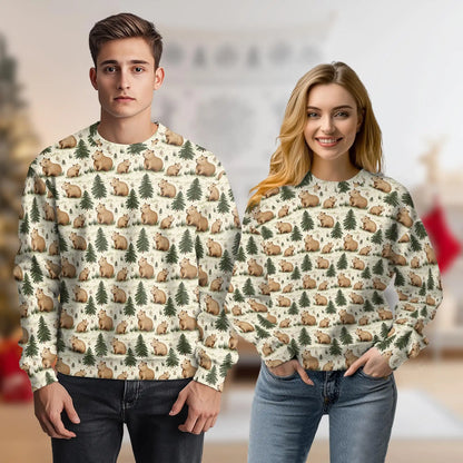 Cute Capybara Forest Pattern Sweatshirt, 3D All Over Print Woodland Animal Crewneck Pullover for Men Women, Capybara Lover Gift - Netecom