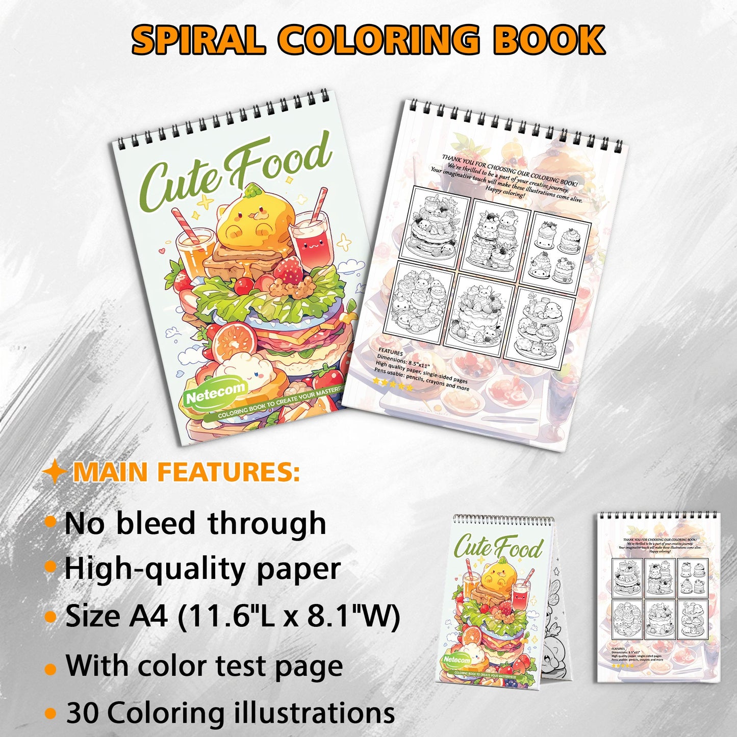 Cute Food Spiral Bound Coloring Book, Whimsical and Delicious Food Illustrations, Great for Foodies and Fans of Charming and Playful Art