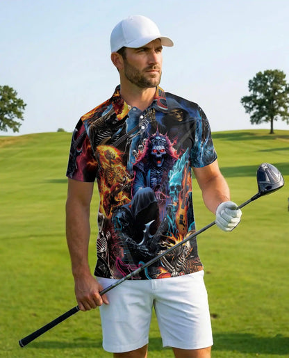 Gothic Skeleton Polo Shirt for Men – Dark Fantasy Casual | Netecom