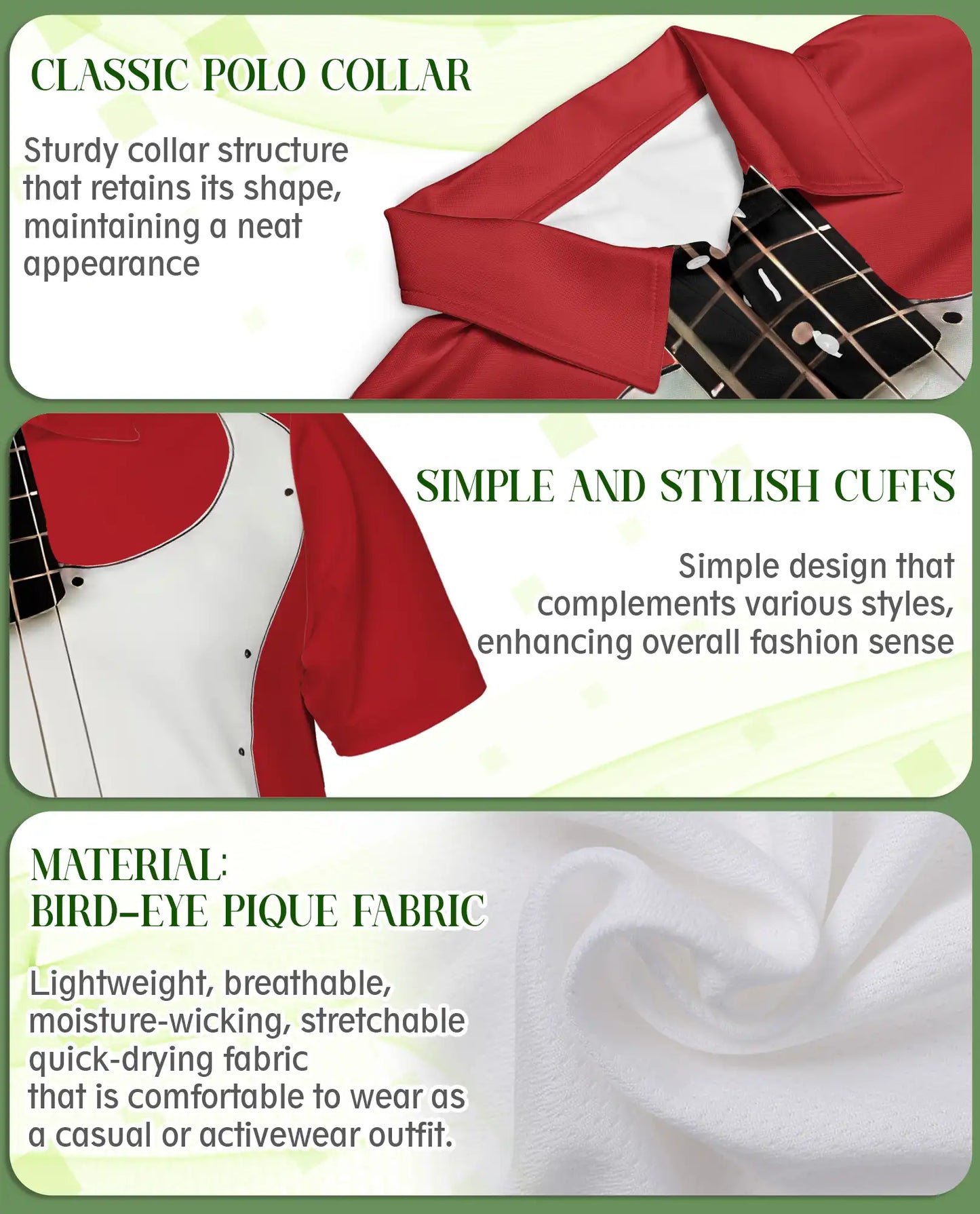 Red Bass Guitar 3D Polo Shirt for Men – Rock Music Instrument Style | Netecom