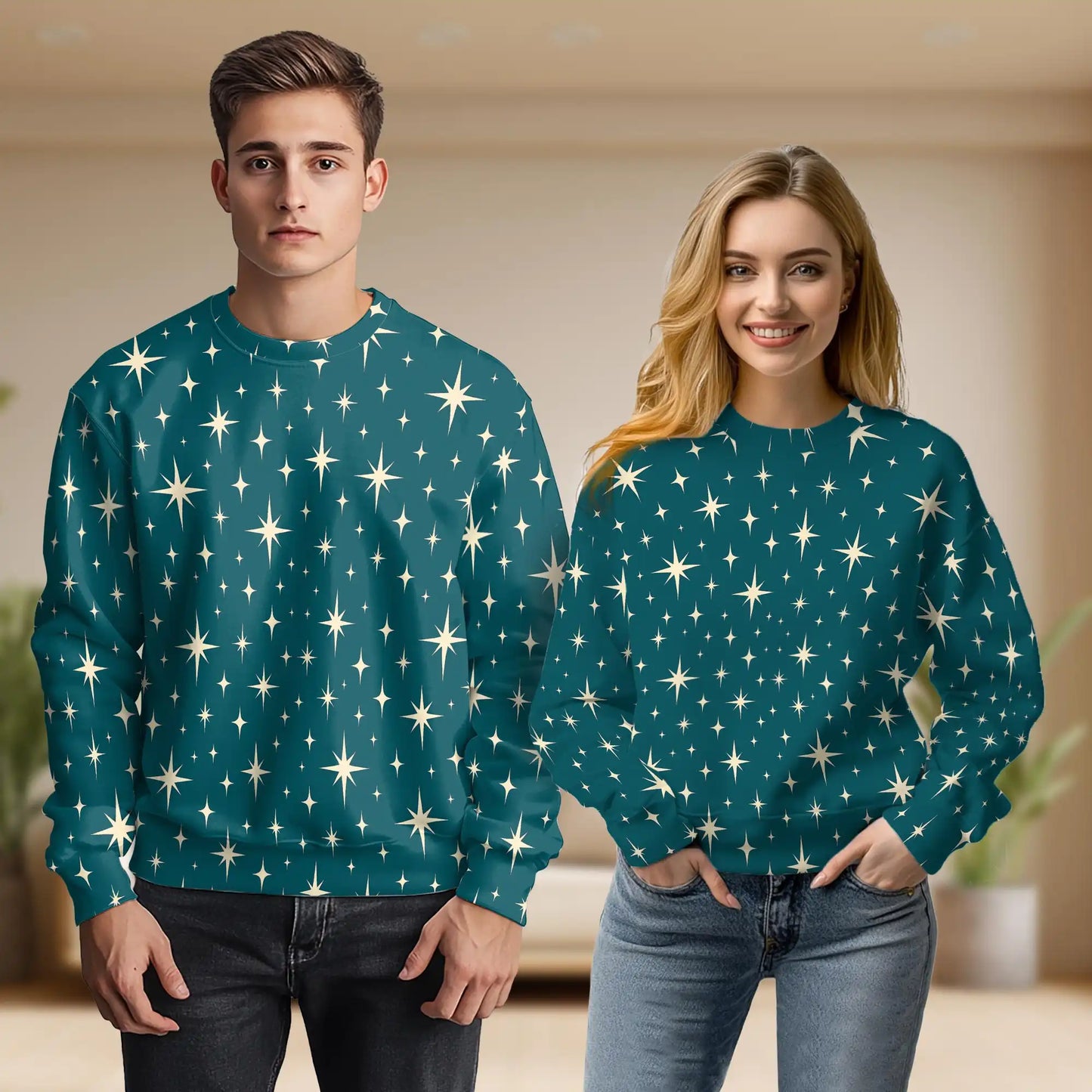Star Pattern Sweatshirt, 3D All Over Print Celestial Star Crewneck Pullover for Men Women, Star Lover Gift - Netecom