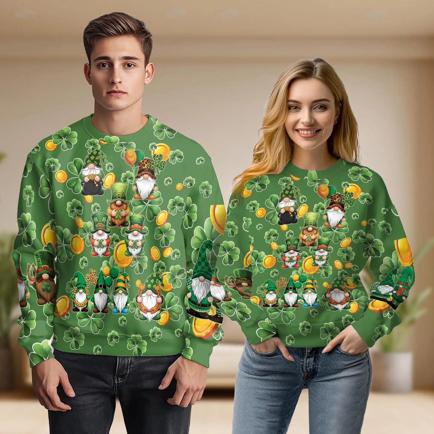 Leprechaun Shamrock Green Sweatshirt, 3D All Over Print St. Patrick's Day Irish Crewneck Pullover for Men Women, Irish Holiday Gift - Netecom