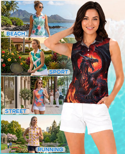 Mythical Dragon Sleeveless Polo Shirt for Women | Netecom