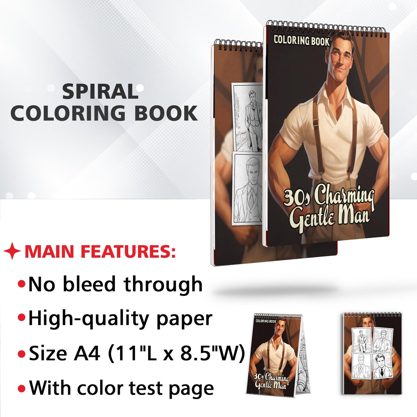 30s Charming Gentle Man Spiral Bound Coloring Book, Discover Classic Charm with 30 Enchanting Coloring Pages, Unleashing Your Creativity in the World of Charming Gentlemen