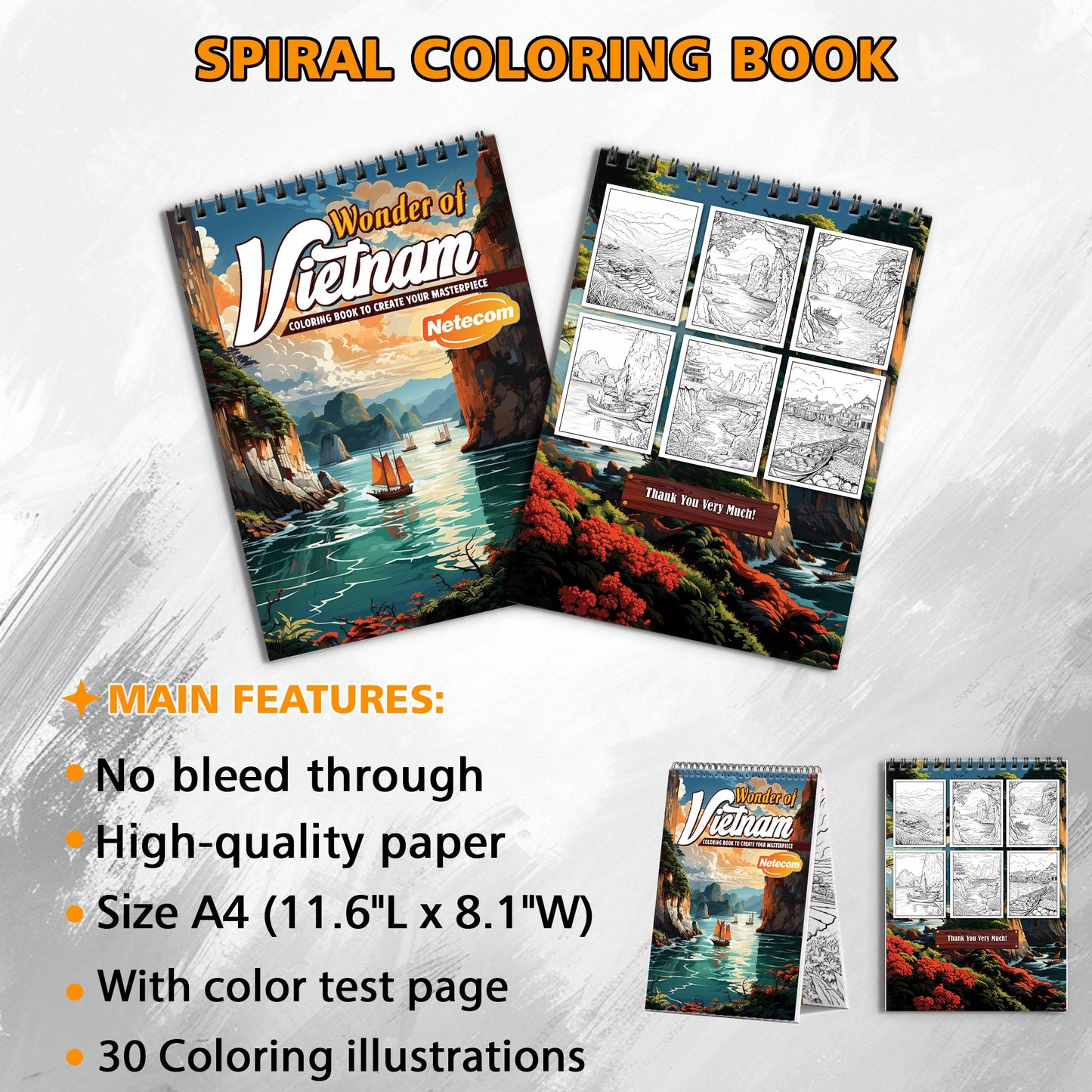 VietNam Spiral Bound Coloring Book, Explore Vietnam's Beauty and Culture in Color, Perfect for Travel Enthusiasts and Lovers of Vietnamese Scenery