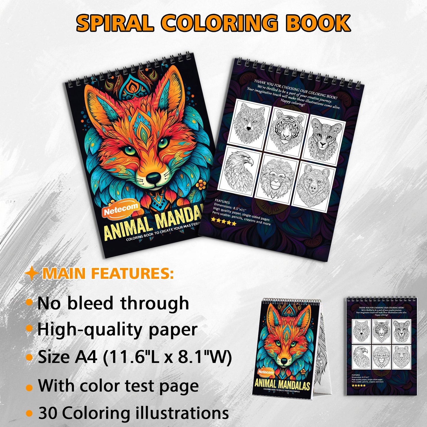 Animal Mandalas Spiral Bound Coloring Book, Intricate Animal Mandalas for Mindful Coloring, Ideal for Animal Lovers and Fans of Meditative Art