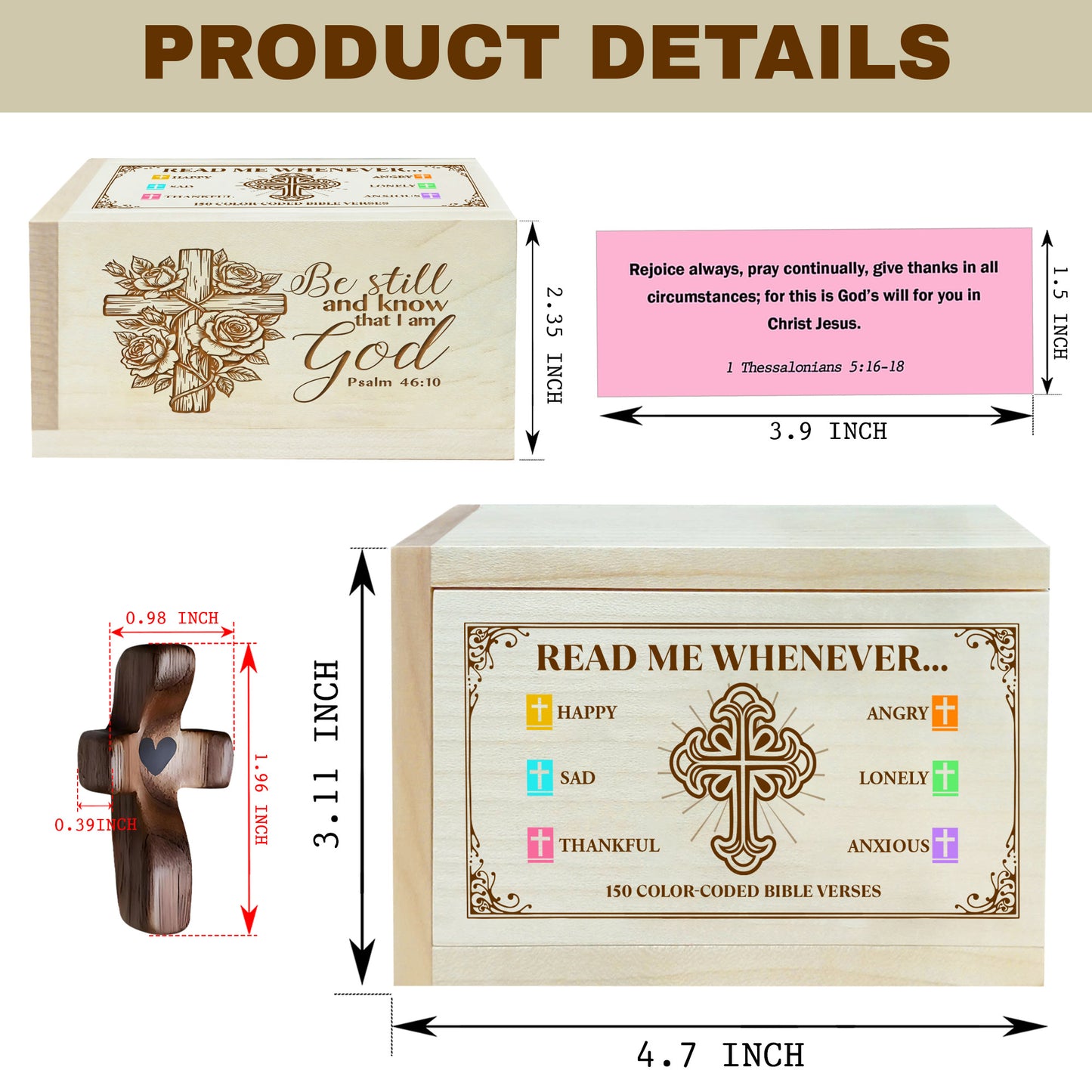 Netecom Personalized Bible Verse Box, 150 Color-Coded Scriptures and Custom Name Prayer Cross, Wooden Christian Faith Keepsake