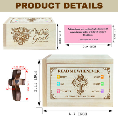 Netecom Personalized Bible Verse Box, 150 Color-Coded Scriptures and Custom Name Prayer Cross, Wooden Christian Faith Keepsake