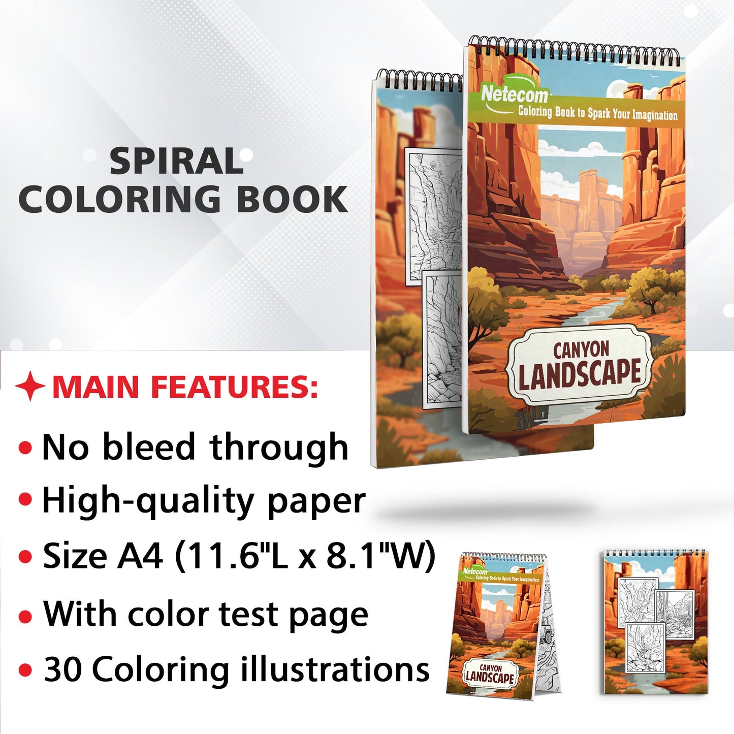 Canyon Landscape Spiral Bound Coloring Book, Discover the Beauty of Nature's Masterpieces with 30 Exquisite Coloring Pages that Showcase the Majestic Canyons and their Unique Features