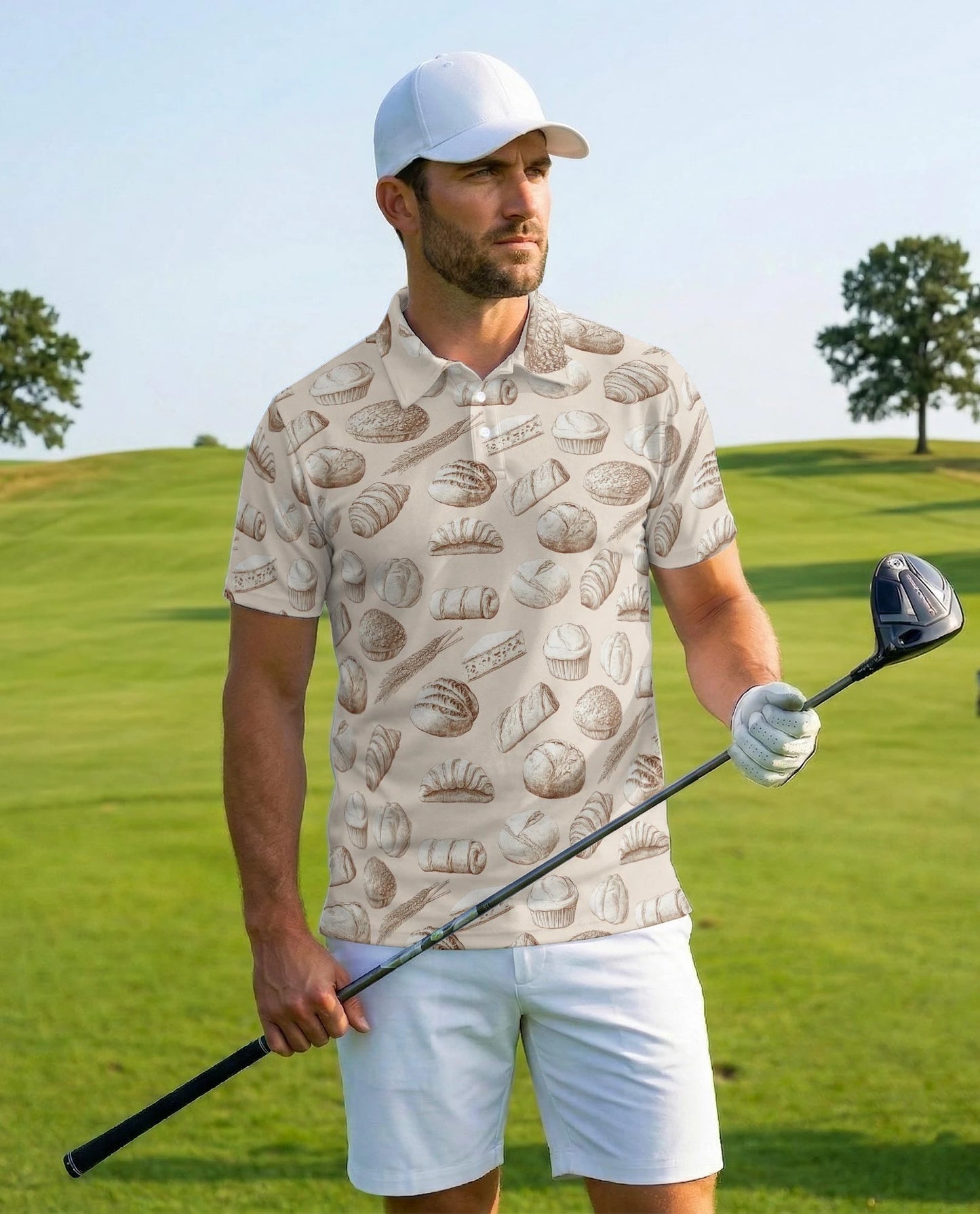 Bread Pattern Polo Shirt for Men – Funny Food Lover Style | Netecom
