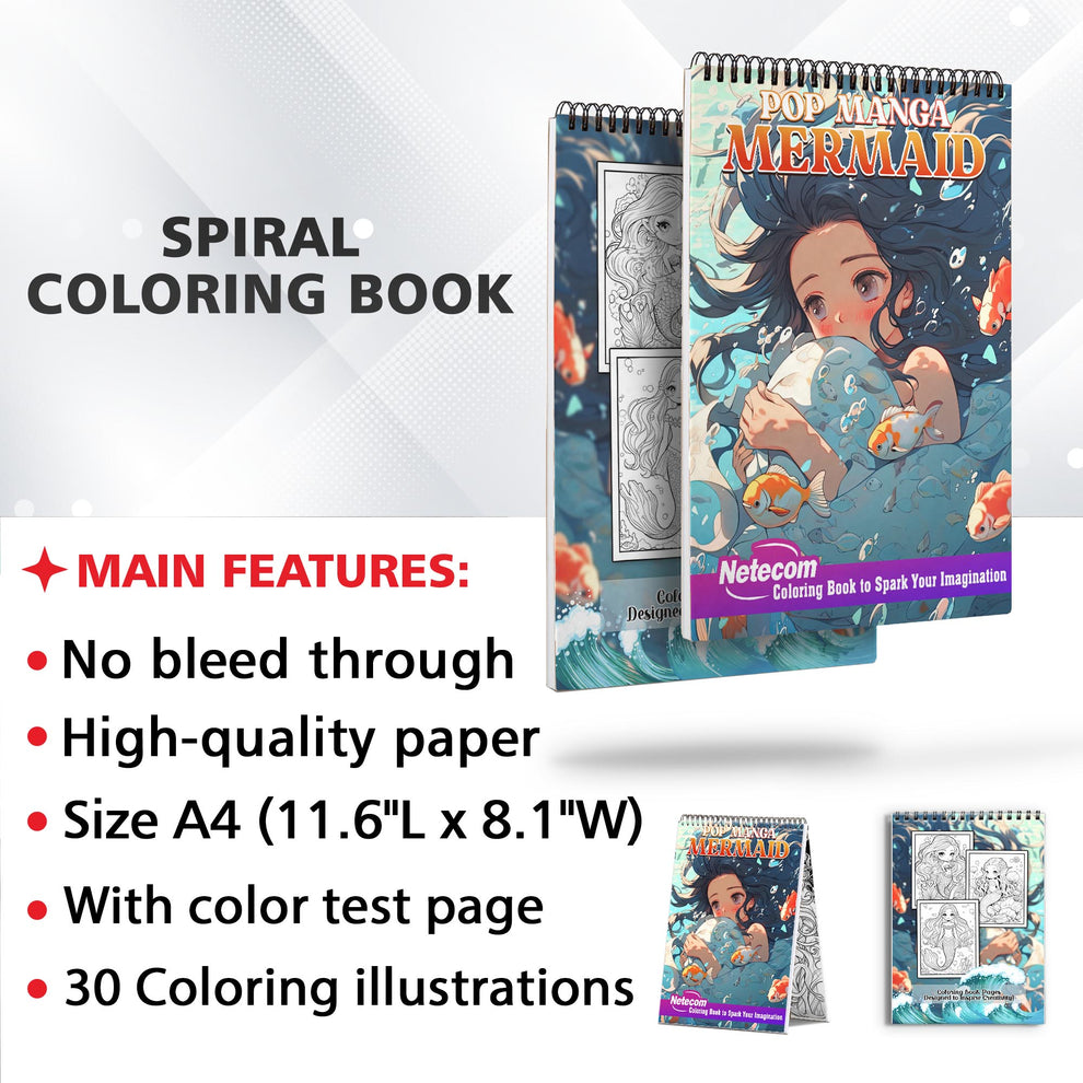 Pop Manga Mermaid Spiral Bound Coloring Book, 30 Charming Pop Manga Me ...