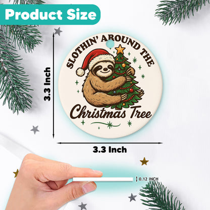 Netecom Funny Sloth in Santa Hat Orrnament, Slothin Around The Christmas Tree Ceramic Ornament for Xmas Tree Hanging Decorations Gift, Sloth Lover Gifts, Holiday Party Present