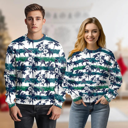 Wrestling Palm Tree Sweatshirt, 3D All Over Print White Tropical Wrestling Crewneck Pullover for Men Women, Wrestler Gift - Netecom
