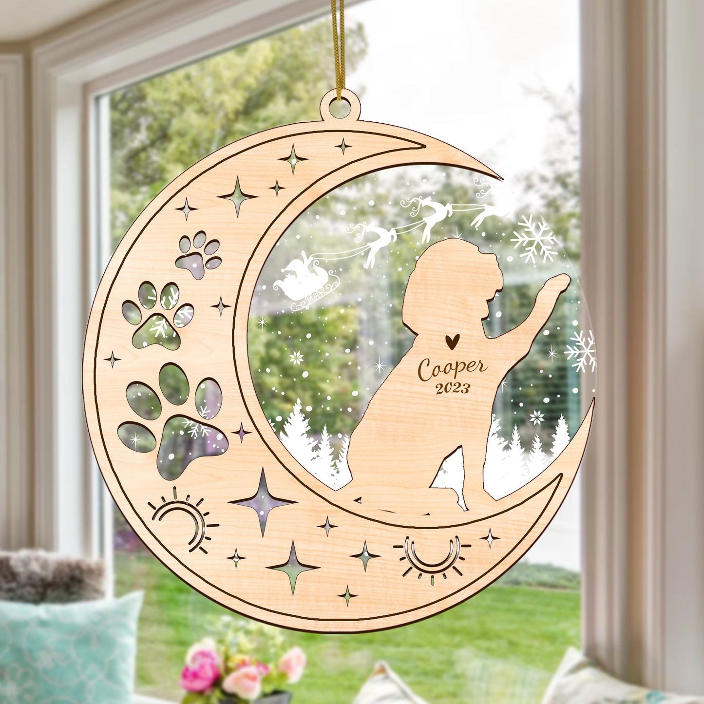 Netecom Beagle Dog Memorial Suncatcher, Personalized Beagle Christmas Ornament with Date Name, Bereavement Gifts for Loss of Pet, Dog Death Sympathy Gifts Pet Loss Sun Catchers, Dog Grief Gift