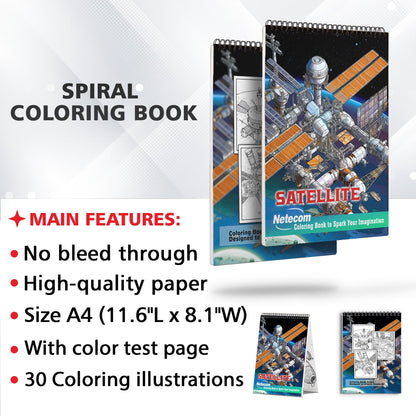 Satellite Spiral Bound Coloring Book, Discover 30 Astronomical Coloring Pages, Featuring Satellites Observing the Cosmos and Unveiling the Mysteries of the Universe