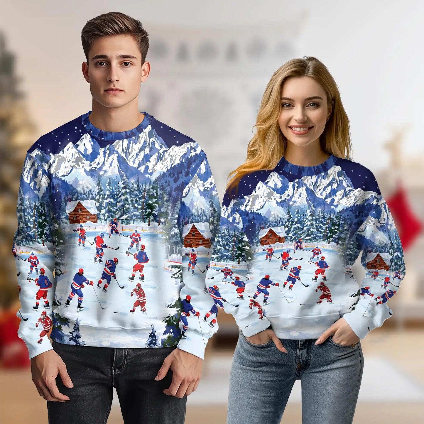 Ice Hockey Sweatshirt, 3D All Over Print Hockey Player Crewneck Pullover for Men Women, Hockey Lover Gift - Netecom