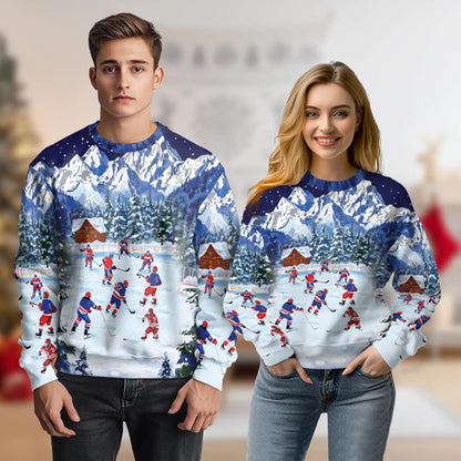 Ice Hockey Sweatshirt, 3D All Over Print Hockey Player Crewneck Pullover for Men Women, Hockey Lover Gift - Netecom