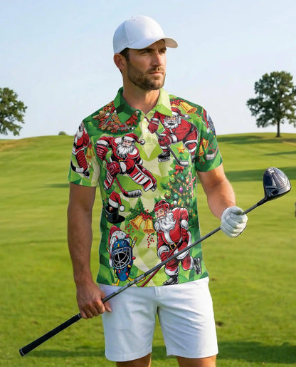 Christmas Hockey Santa Polo Shirt for Men – Festive Holiday Style | Netecom