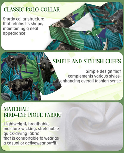Tropical Black Bull Polo Shirt - Ranch Cattle Island Style | Netecom