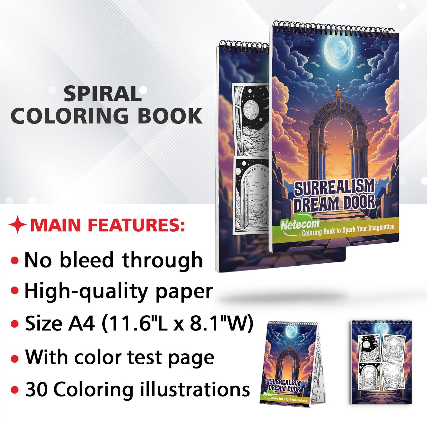 Surrealism Dream Door Spiral Bound Coloring Book, Embark on a Whimsical Journey with 30 Serene Coloring Pages, Finding Therapeutic Release and a Sense of Mystical Wonder