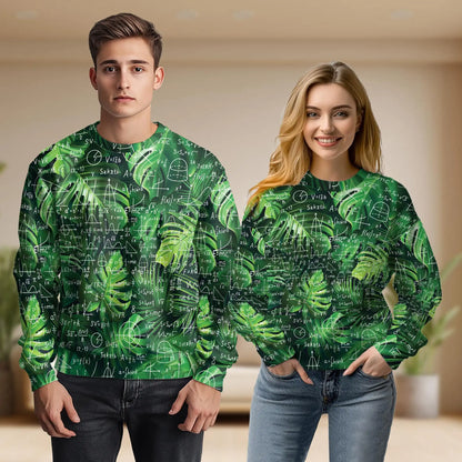 Math Formulas Tropical Leaves Sweatshirt, 3D All Over Print Mathematics Nature Crewneck Pullover for Men Women, Math Lover Gift - Netecom