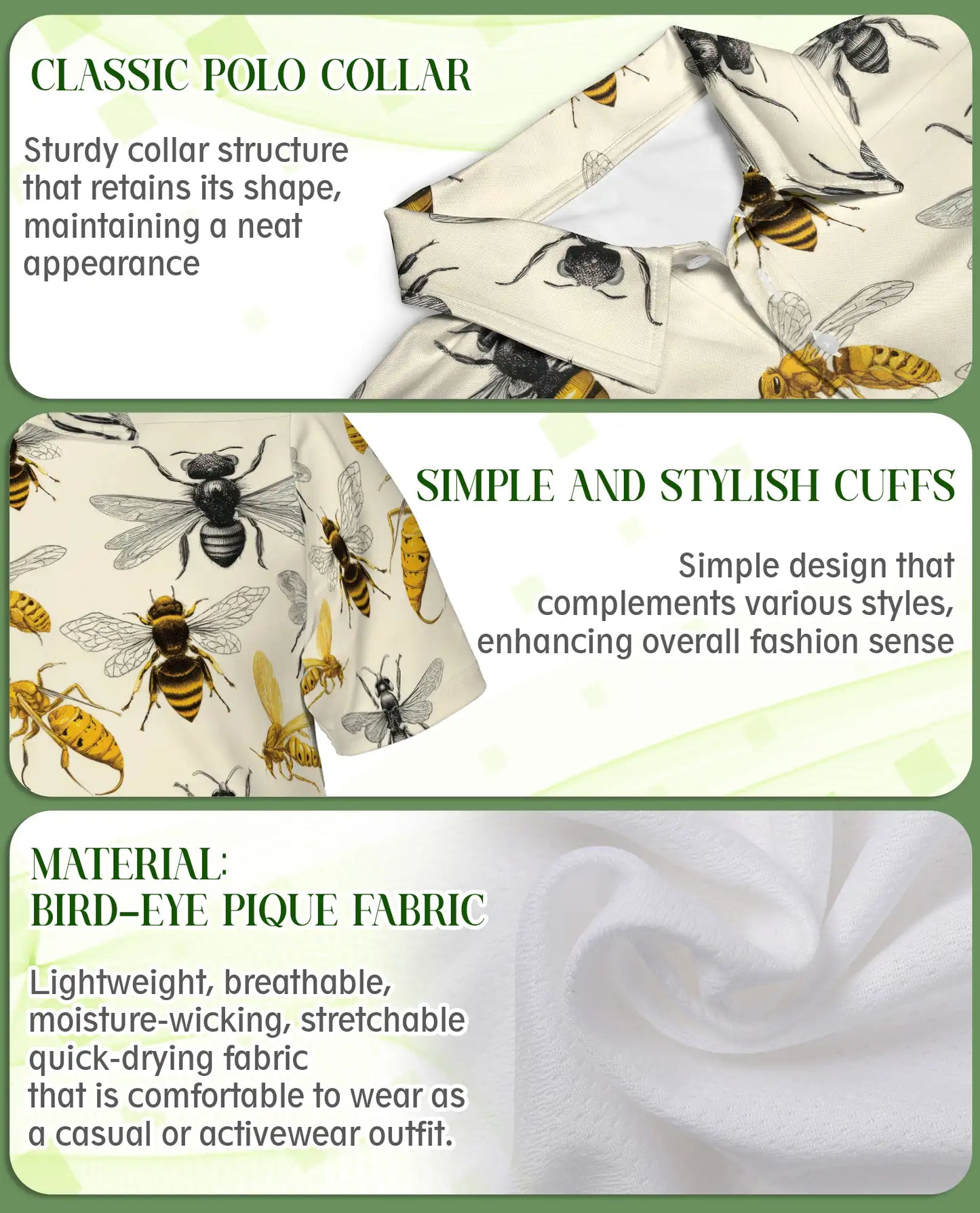 Bee Polo Shirt – Vintage Pollinator Insect Print | Netecom