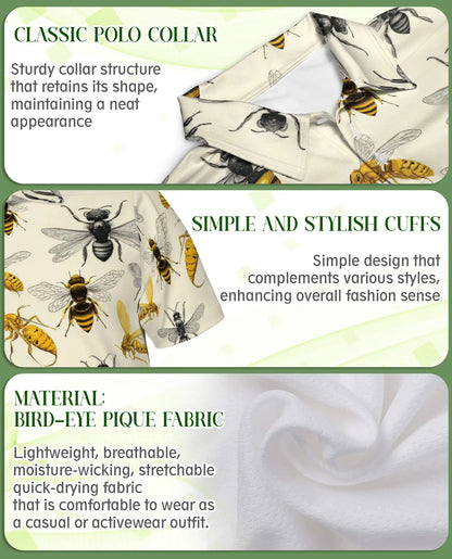 Bee Polo Shirt – Vintage Pollinator Insect Print | Netecom