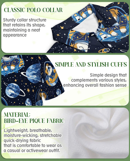Cute Astronaut Dog 3D Polo Shirt for Men – Space Galaxy Cartoon Style | Netecom