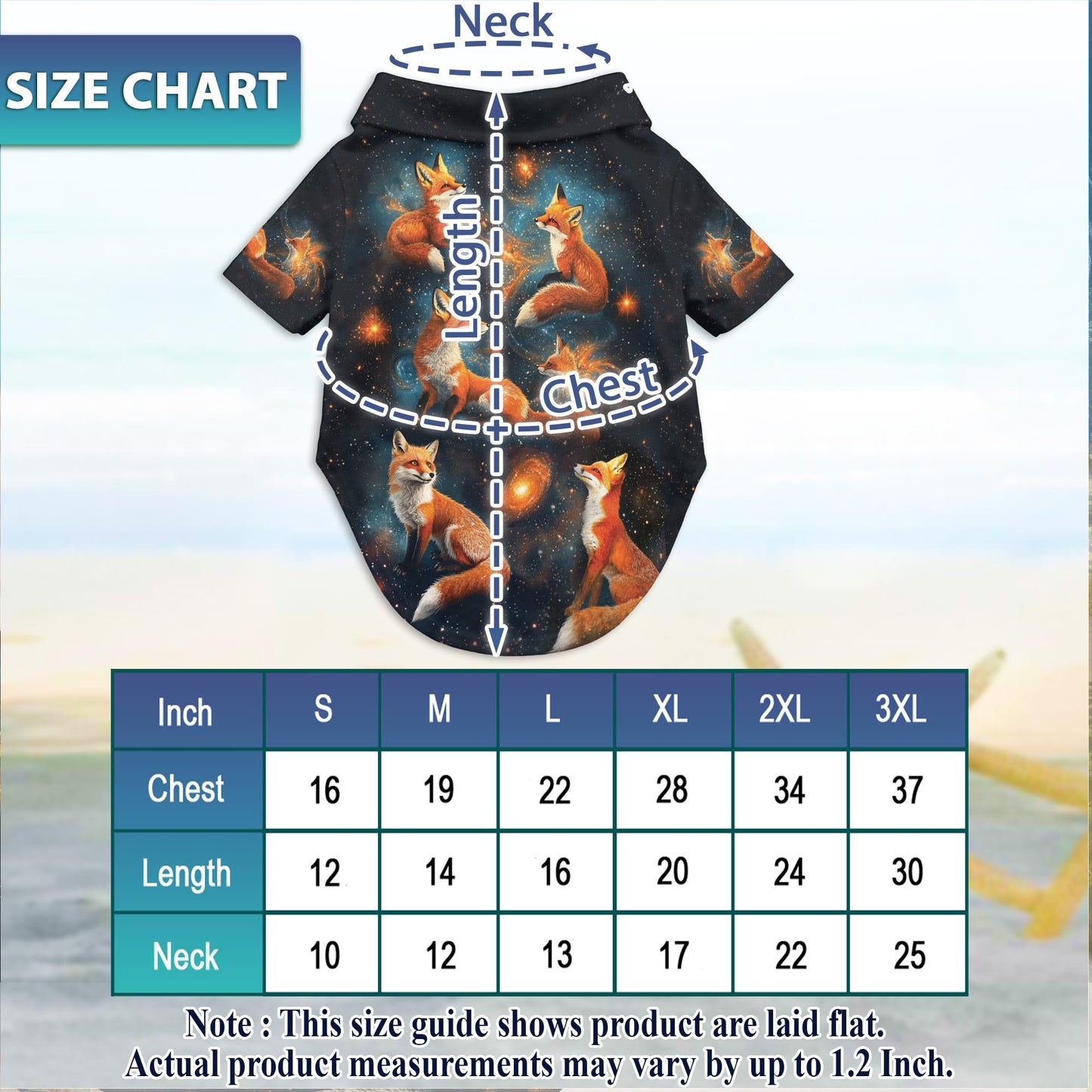Netecom Matching Fox Starlight Hawaiian Shirt for Dog and Owner, Aloha Summer Shirt, Fox Night Sky Print Button Down Outfit for Pet and Human, Beach Vacation Casual Wear