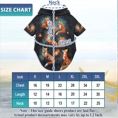 Netecom Matching Fox Starlight Hawaiian Shirt for Dog and Owner, Aloha Summer Shirt, Fox Night Sky Print Button Down Outfit for Pet and Human, Beach Vacation Casual Wear