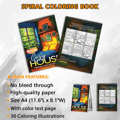 Cozy House Spiral Bound Coloring Book, Welcoming Home Scenes for a Comforting Artistic Retreat, Great for Those Seeking Cozy and Homely Vibes