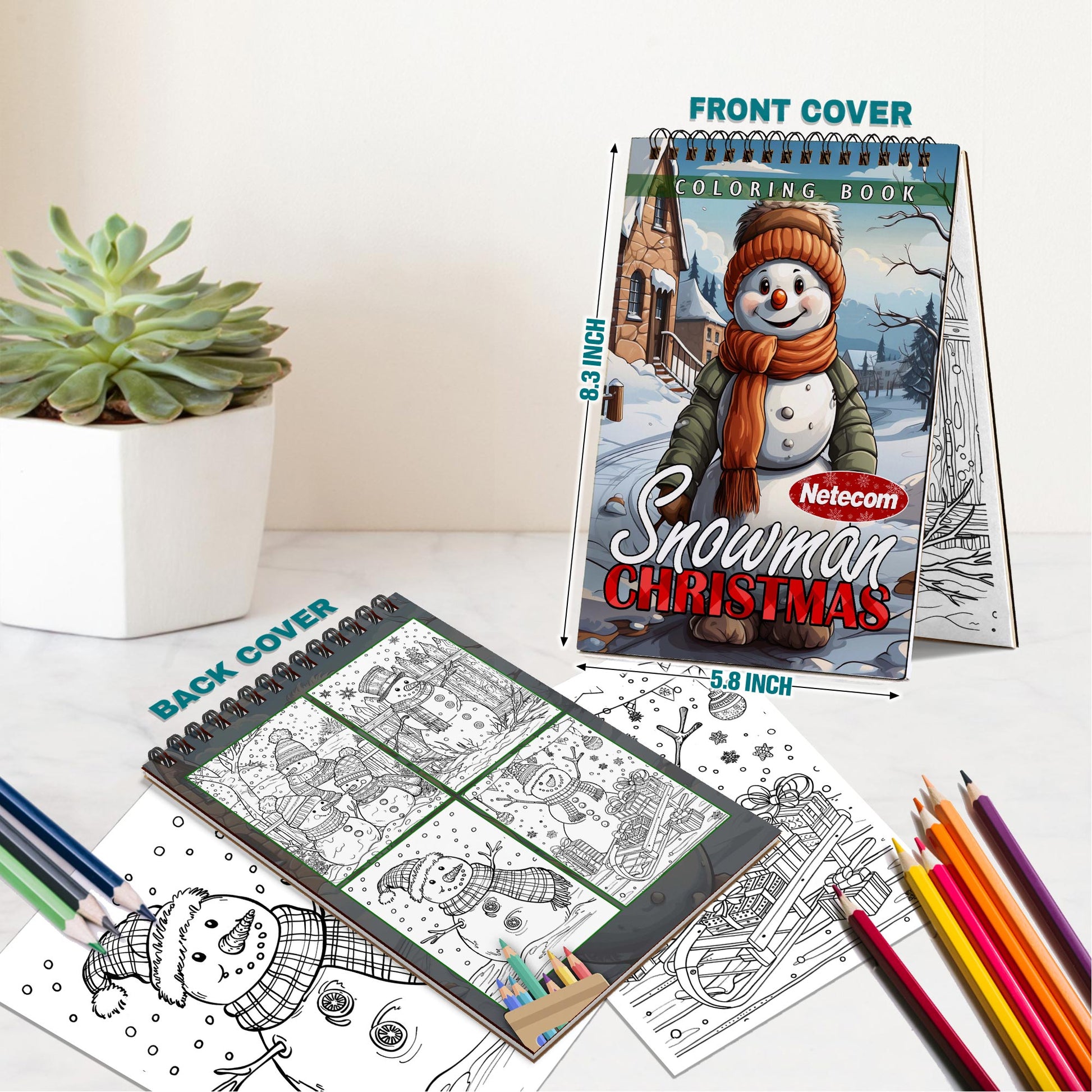 Netecom Christmas Snowman Spiral Bound Coloring Book For Adults
